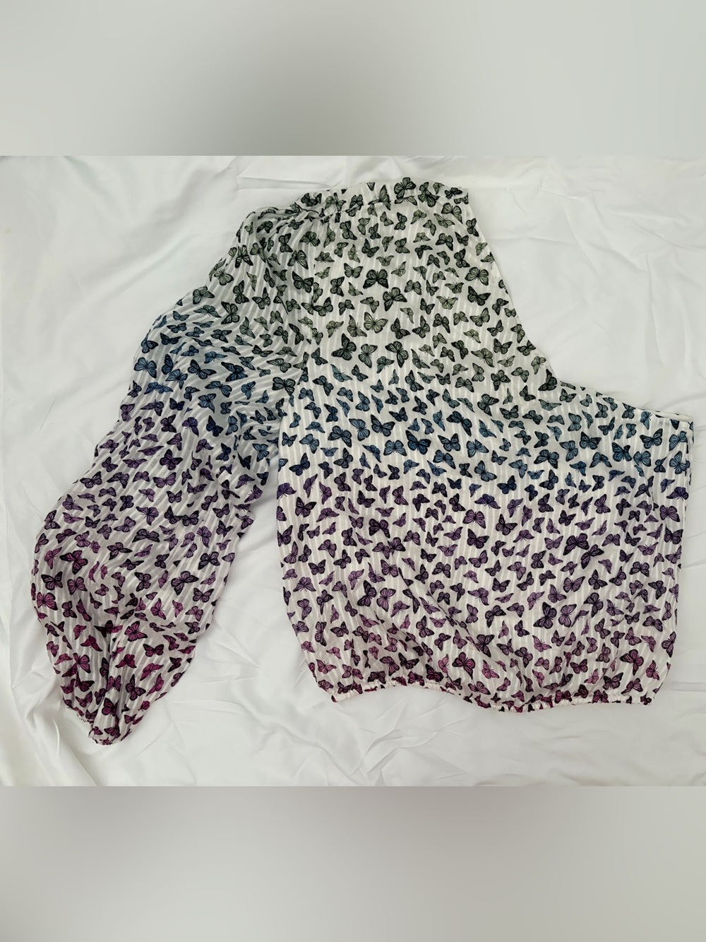 Cami NYC White Blouse with Blue to Purple Butterfly Gradient